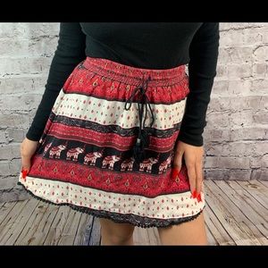 Elephant Patterned Flare Skirt